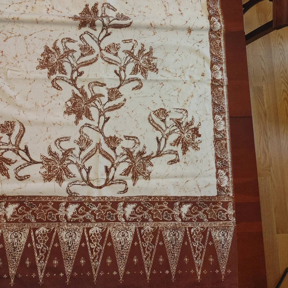 Hand Printed Batik Tablecloth 1970s 36